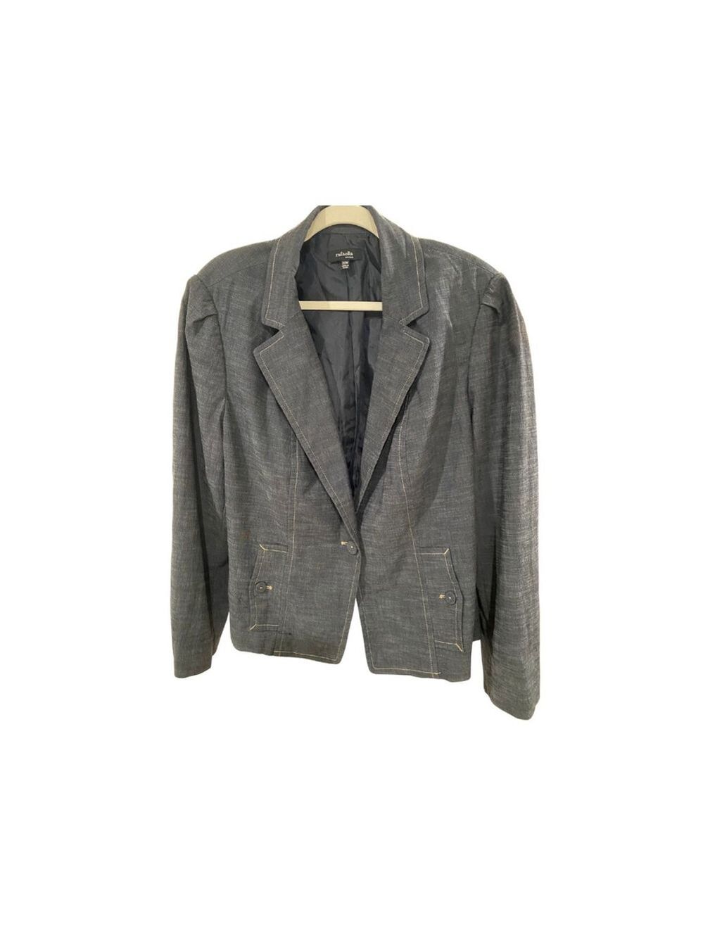 Rafaella Woman Indigo Blue One Button Blazer with Contrast Stitching - Size 20W